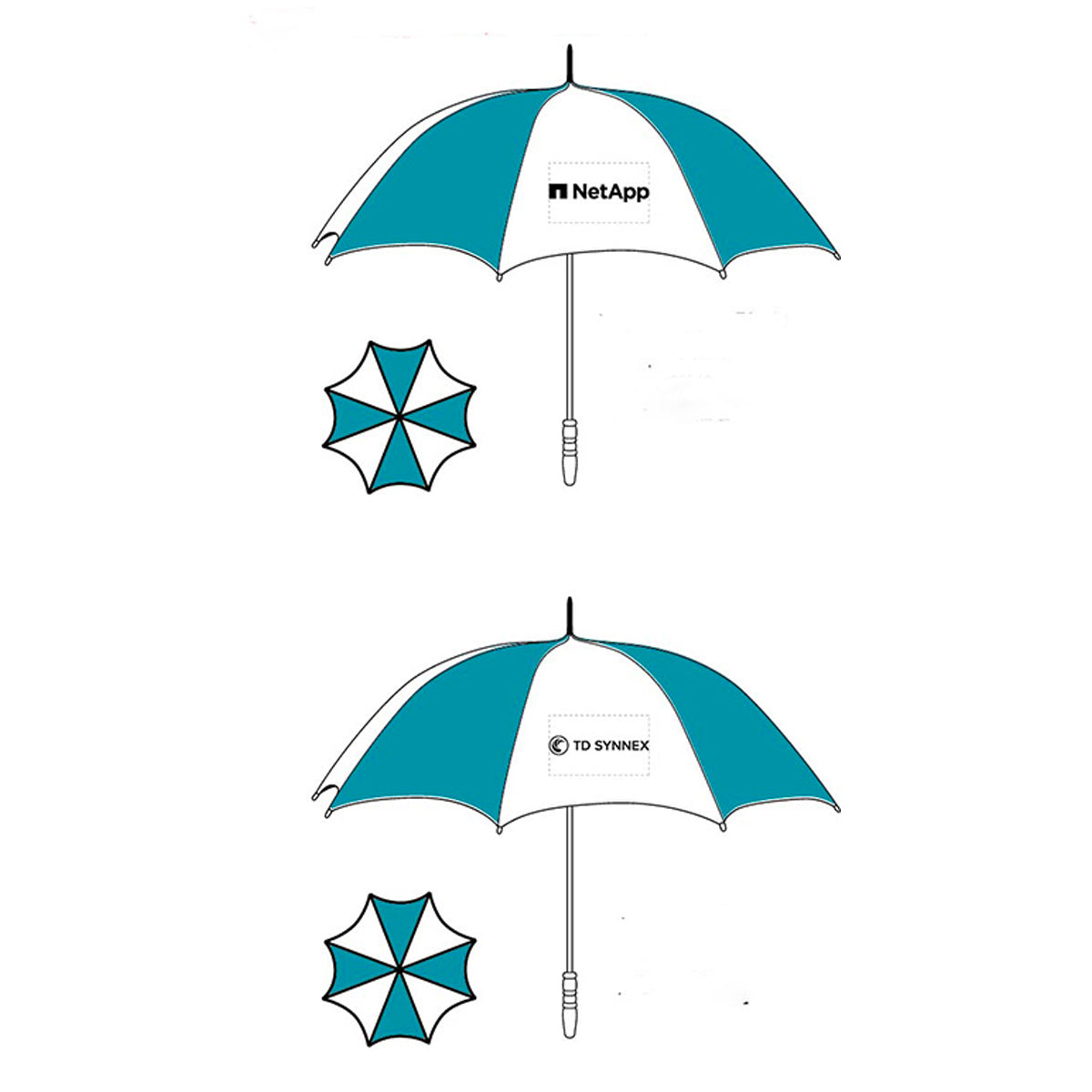 60" Teal and White Golf Umbrella - TD Synnex + NetApp